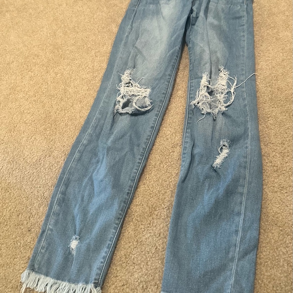 Harper Light Blue Distressed Ankle Jeans